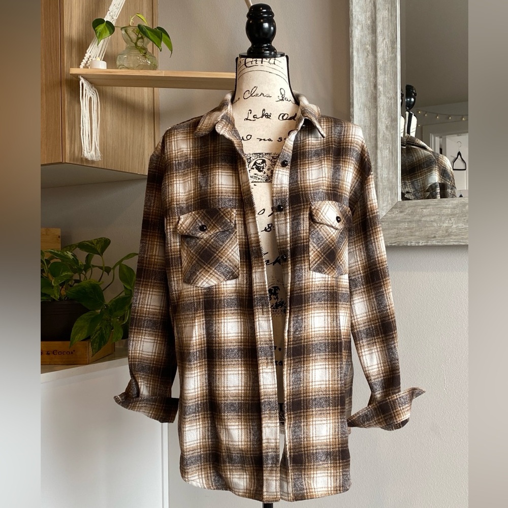 Plaid Button Down Shirt - Brown and Cream